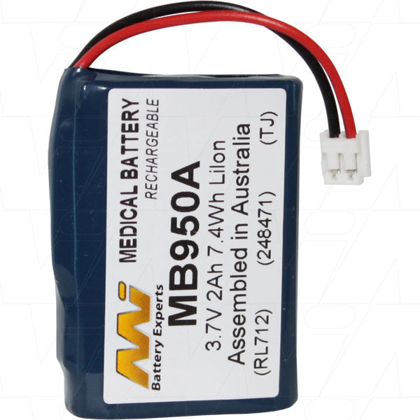 MI Battery Experts MB950A Medical-Grade Li-Ion Battery 3.7V, 2Ah, 7.4Wh for Portable Medical Devices & Patient Monitoring