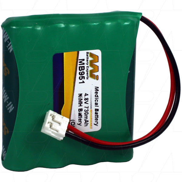 MI Battery Experts MB951 Medical-Grade NiMH Battery Pack - 4.8V, 730mAh, 3.5Wh for Patient Monitors & Diagnostic Devices