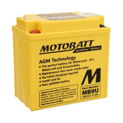 MB9U Motobatt QuadFlex AGM Battery - 12V High Performance - Motorcycle, ATV, Boat, Jet Ski - No Initial Charge 