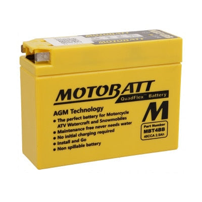Motobatt MBT4BB 12V 2.5Ah 40 CCA AGM QuadFlex Motorcycle Battery - Ready to Install, Maintenance-Free 