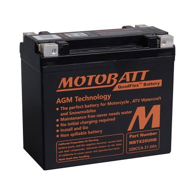 MBTX20UHD Motobatt AGM Motorcycle Battery - 12V, High Cranking Power, Fits Motorcycles, ATVs, PWC & Snowmobiles 