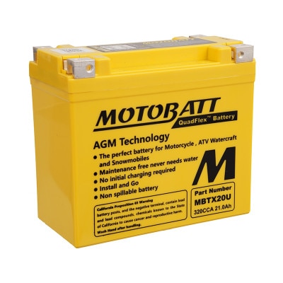 MBTX20U Motobatt AGM Quadflex Battery - 12V, High Cranking Power, Motorcycle, ATV, PWC, Snowmobile Application, No Acid Spill 