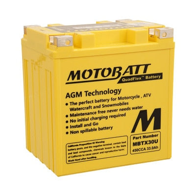 MBTX30U MotoBatt AGM PowerSport Battery - 12V, Factory Activated, QuadFlex Design - Motorcycle, ATV, UTV, Scooter, Snowmobile 