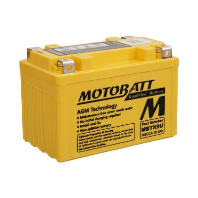 MBTX9U Motobatt QuadFlex AGM Battery - 12V 11Ah - Motorcycle, ATV, Scooter - Factory Activated, Maintenance-Free 
