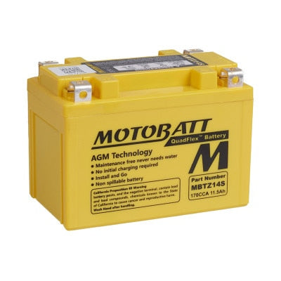 MOTOBATT MBTZ14S 12V 190 CCA AGM Motorcycle Battery - QuadFlex Terminals, Maintenance-Free & Ready to Install 