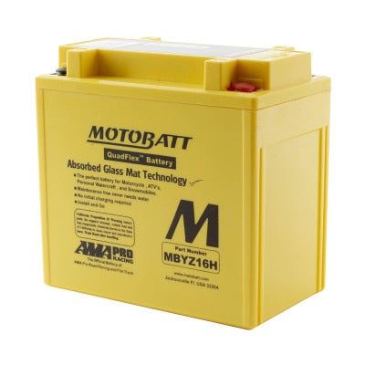 Motobatt MBYZ16H 12V 16.5Ah AGM Motorcycle Battery - 240 CCA, QuadFlex Terminals - No Acid, Ready to Install 
