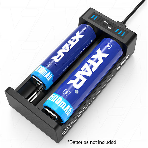 XTAR MC2 PLUS Dual-Slot Li-Ion Battery Charger 1A Fast Charge, Intelligent Protection, Compact 47x26mm Design
