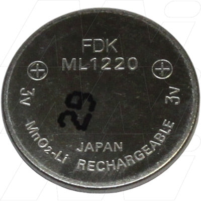 FDK ML1220 3V Lithium Manganese Coin Cell Battery for Memory Backup - 15mAh, 12.5x2mm, 0.8g, Industrial & PLC