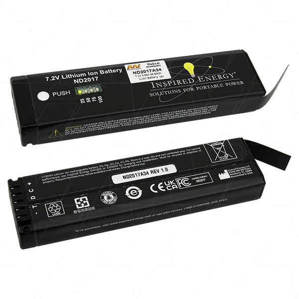 Inspired Energy ND2017A34 Medical-Grade 7.2V 6.8Ah Li-Ion Battery - 49Wh Compact Power for Portable Diagnostics & Patient Monitoring