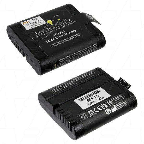 Inspired Energy ND2054HD34 14.4V 3.4Ah Medical-Grade Li-Ion Battery - 49Wh High-Capacity Power for Critical Healthcare Equipment