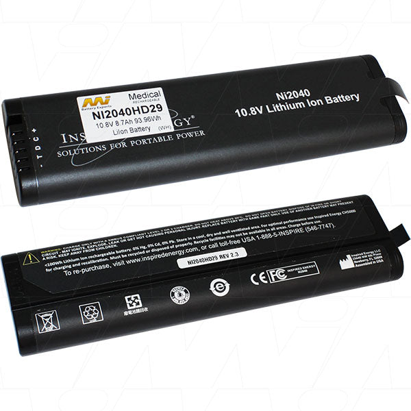Inspired Energy NI2040HD29 Medical-Grade 94Wh Li-Ion Battery Pack 10.8V, 8.7Ah for Critical Healthcare Devices