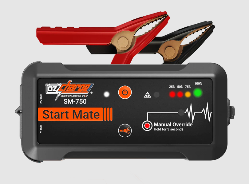 OzCharge Start Mate SM750: 12V Lithium Jump Starter - 750A, USB Powerbank, LED Flashlight - Petrol 6L / Diesel 2.5L
