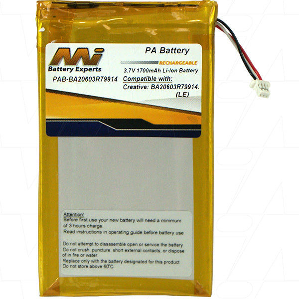 Professional-Grade 3.7V LiPo Battery for Portable Audio/Video 1.7Ah, 6.3Wh, Ultra-Slim 4.4mm Profile, 38g