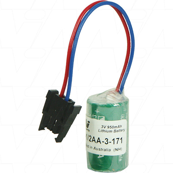 MI Battery Experts PLC-1/2AA-3-171 3V Lithium Industrial Battery for PLC & CNC Memory Backup - 950mAh, 1/2AA Size