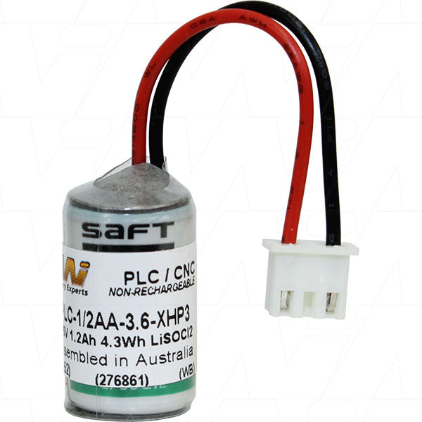 MI Battery Experts PLC-1/2AA-3.6-XHP3 Lithium Thionyl Chloride Battery - Industrial 3.6V 1.2Ah Memory Backup Power for PLC & CNC Systems
