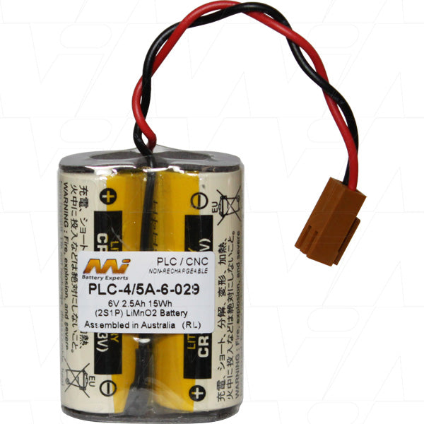 MI Battery Experts PLC-4/5A-6-029 6V 2.5Ah Industrial Lithium Battery for PLC & Memory Backup, 50g, 35x45mm