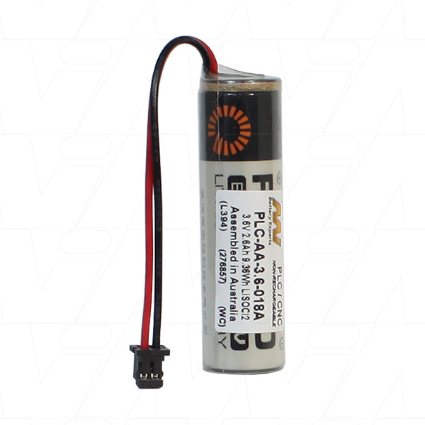 MI Battery Experts PLC-AA-3.6-018A 3.6V Lithium Thionyl Chloride Battery for Industrial PLC & Memory Backup - 2.6Ah, 9.4Wh