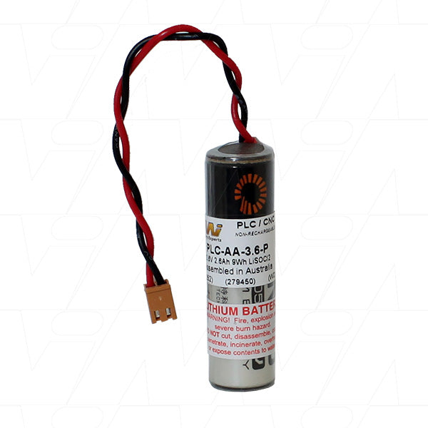MI Battery Experts PLC-AA-3.6-P Lithium Thionyl Chloride Battery - 3.6V 2.6Ah Industrial AA Cell for PLC & CNC Memory Backup