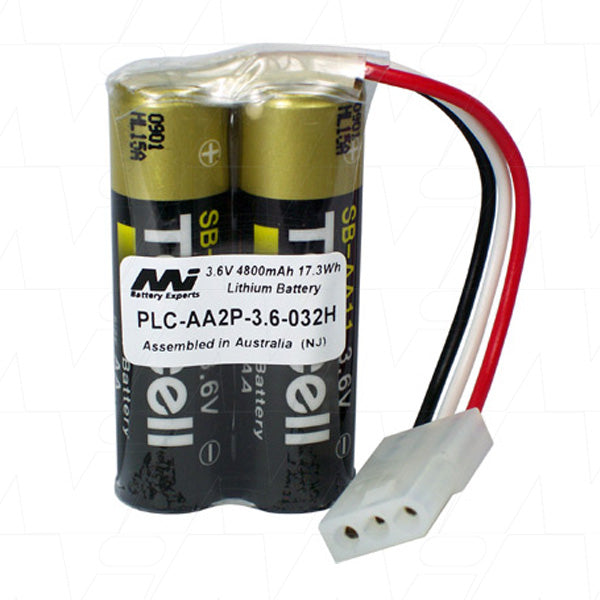 MI Battery Experts PLC-AA2P-3.6-032H Lithium Thionyl Chloride AA Battery 3.6V, 4.8Ah for Industrial PLC Backup