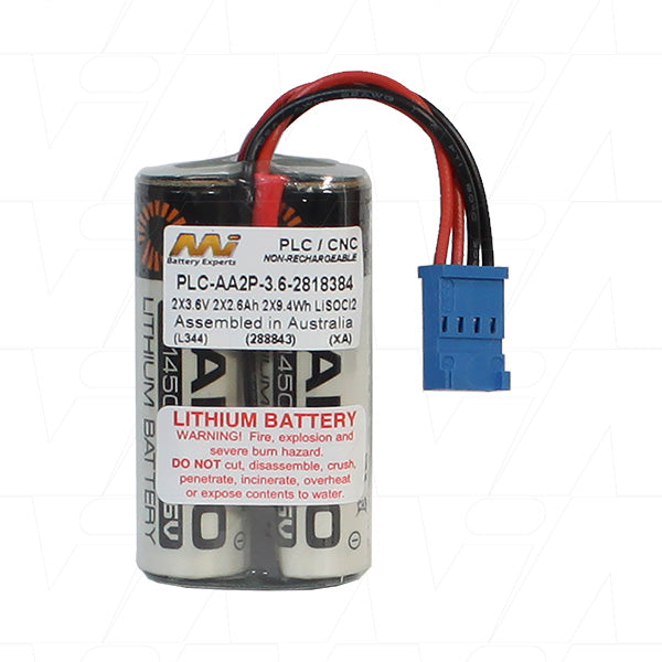 MI Battery Experts PLC-AA2P-3.6 Industrial Lithium Battery - 3.6V Dual-Cell for PLC & CNC Memory Backup, 2.6Ah