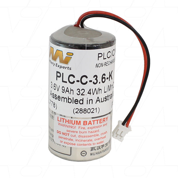 MI Battery Experts PLC-C-3.6-K 3.6V 9Ah Industrial Lithium Battery for Critical Memory Backup Systems - 32.4Wh