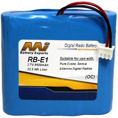 MI Battery Experts RB-E1-BP1 Digital Radio Battery 8.8Ah, 3.7V Li-Ion for DAB Radios, 32.6Wh, 72x19mm, Long-Lasting Power