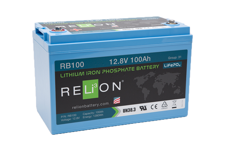 RELiON RB100 12V 100Ah LiFePO4 Lithium Battery - RV, Marine, Solar, & Off-Grid Power Solution
