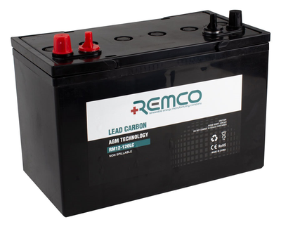 REMCO 120Ah Lead Carbon Deep Cycle AGM Battery: 12V, Caravan, Marine, RV, Solar, Off-Grid Power (RM12-120LC) 