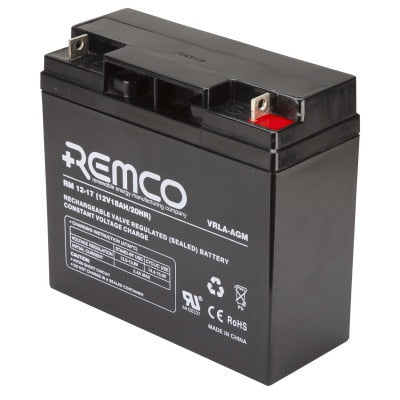 RM12-17 REMCO VRLA AGM Battery - 12V 17Ah - Standby Power, UPS, Security - Sealed, Long Life, No Spill 