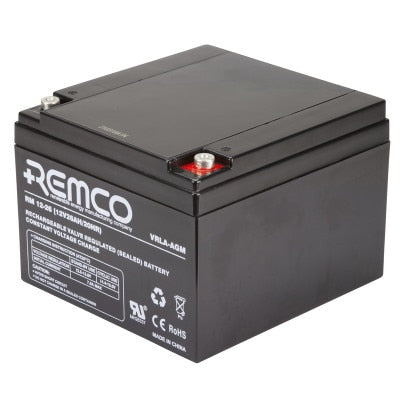RM12-26 REMCO VRLA AGM Battery: 12V 26Ah, Standby Power, UPS, Security, Fire Systems - Long Shelf Life, No Spills 