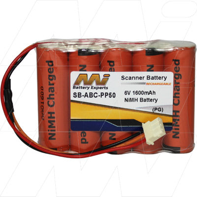 MI Battery Experts SB-ABC-PP50 6V NiMH Rechargeable Battery Pack for PDA Printers - 1.6Ah Capacity, 132g Lightweight Design, Compact 14.5x50.8mm Form Factor