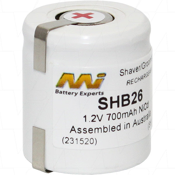 MI Battery Experts SHB26 NiCd 1.2V 700mAh Rechargeable Battery for Professional Hair Clippers & Trimmers - 1/2SC Size