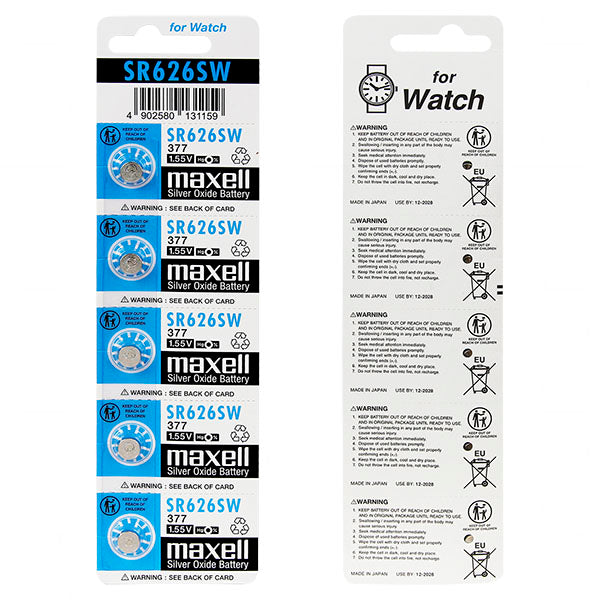 Maxell SR626SW-BP5 Silver Oxide Button Cell Battery 1.55V, 28mAh for Watches & Precision Devices