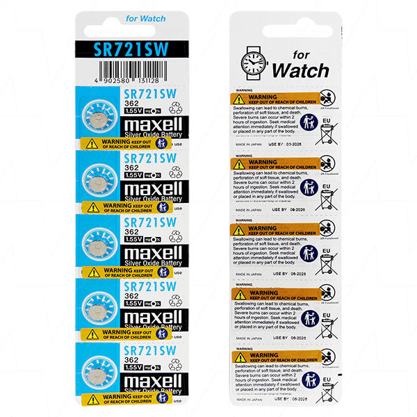 Maxell SR721SW-BP5 Silver Oxide Watch Battery 1.55V 25mAh 5-Pack for Precision Timepieces & Small Electronics