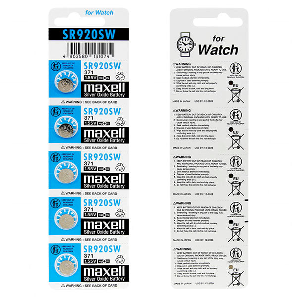 Maxell SR920SW-BP5 Silver Oxide Battery 1.55V, 39mAh, 9.5mm Diameter for Watches & Precision Devices