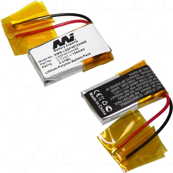 MI Battery Experts SWB-LSSP491524AE-BP1 3.7V 100mAh LiPo Battery Ultra-Compact 4g Power Cell for Wearables & IoT Devices