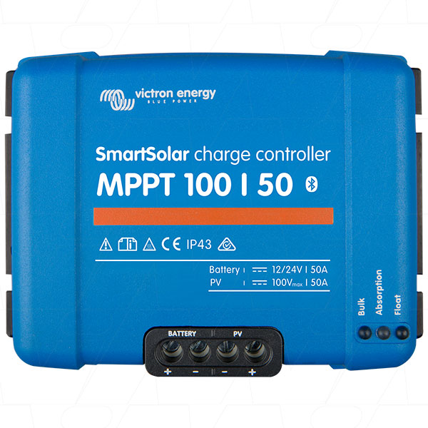 Victron Energy SmartSolar MPPT 100/50 Solar Charge Controller - 50A, 12/24V, Bluetooth Enabled for Off-Grid & Marine