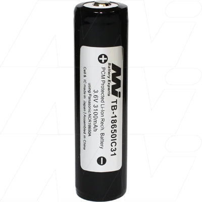MI Battery Experts TB-18650IC31-BP1 Professional 3.1Ah 18650 Li-Ion Cell for High-Drain Devices - Protected, 3.6V, 11.2Wh