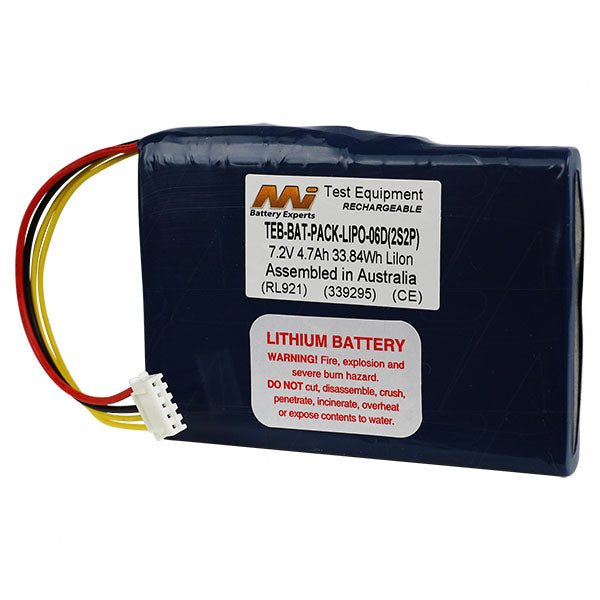 MI Battery Experts TEB-BAT-PACK-LIPO-06D 7.4V 4.7Ah Lithium-Ion Battery Pack for Professional Electronics - 34.8Wh, 10x69mm