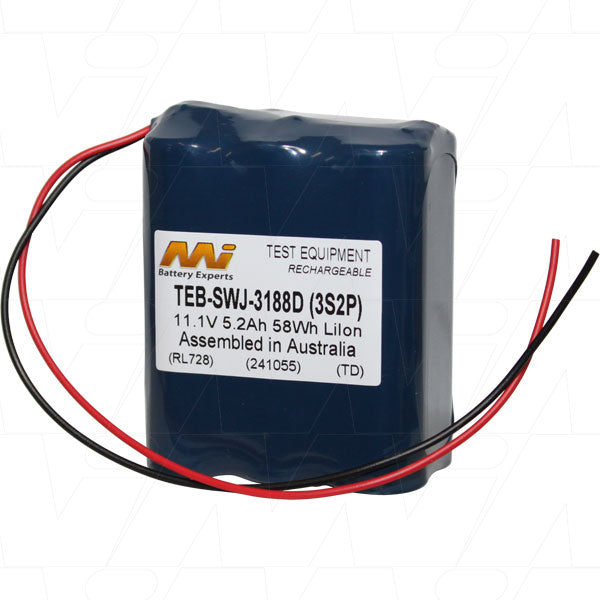 MI Battery Experts TEB-SWJ-3188D Professional 11.1V 5.2Ah Li-Ion Battery Pack for Test Equipment - 57.7Wh, 288g