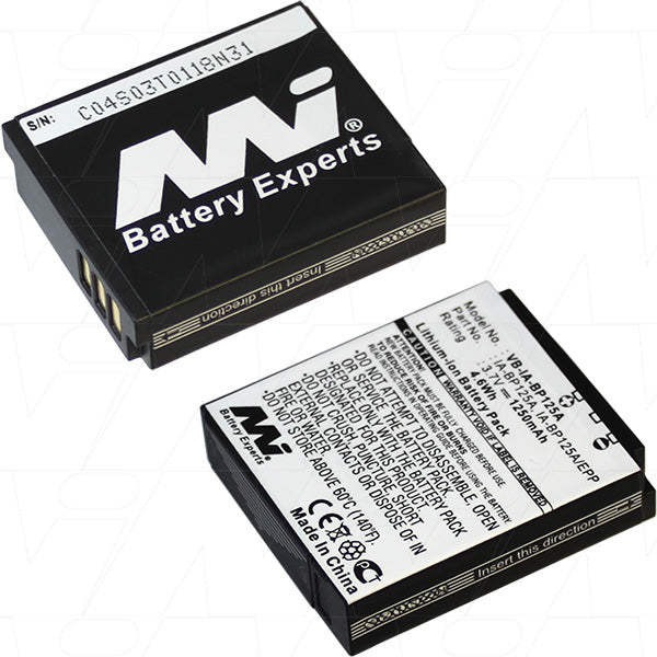Professional-Grade VB-IA-BP125A-BP1 Lithium-Ion Camcorder Battery 3.7V, 1.25Ah, 4.6Wh, Compact 35.2x40.2mm, 25g