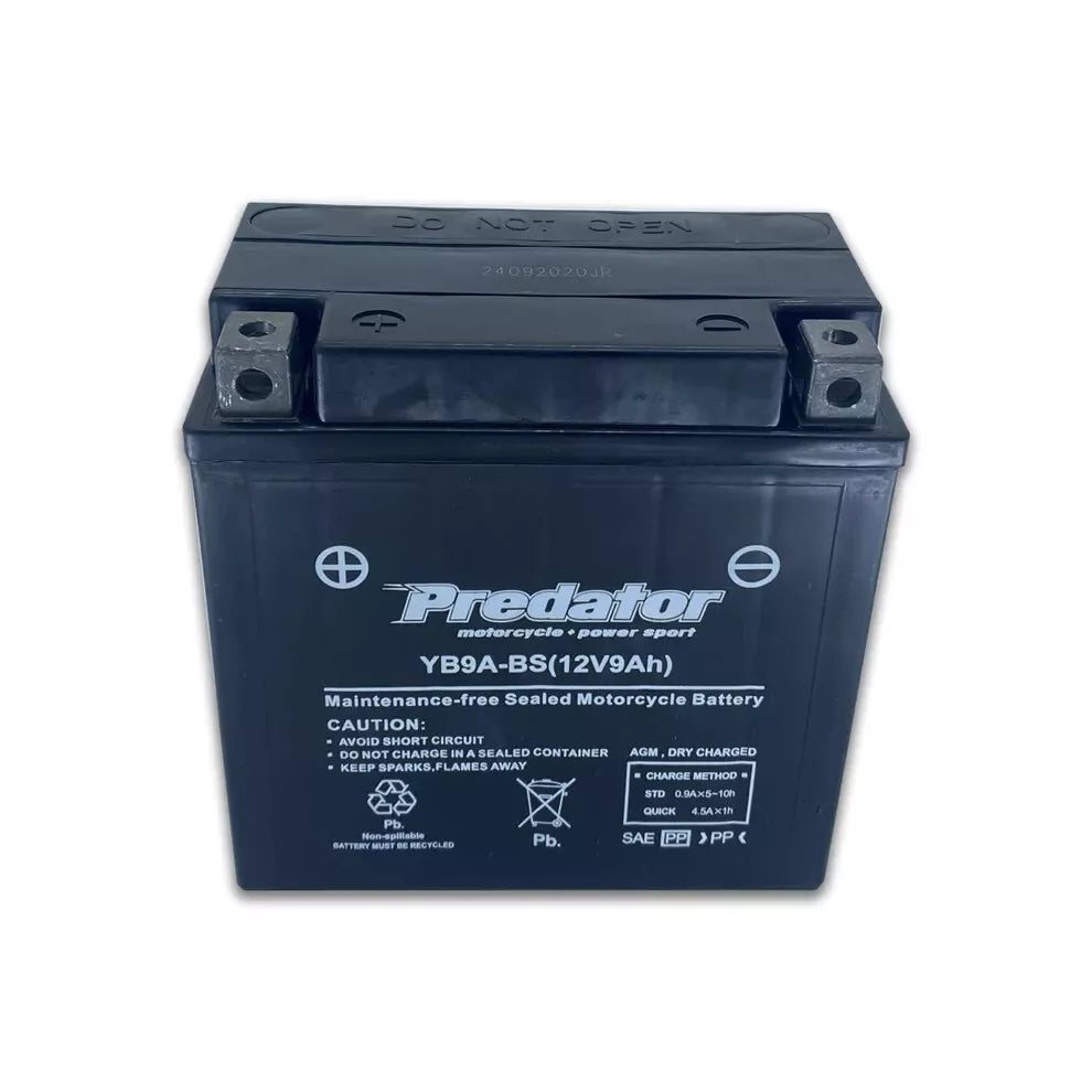 Predator YB9A-BS 12V 9AH Motorcycle Battery - High Performance Sealed Lead Acid Battery - Maintenance Free (135x75x139mm, 3.1kg)