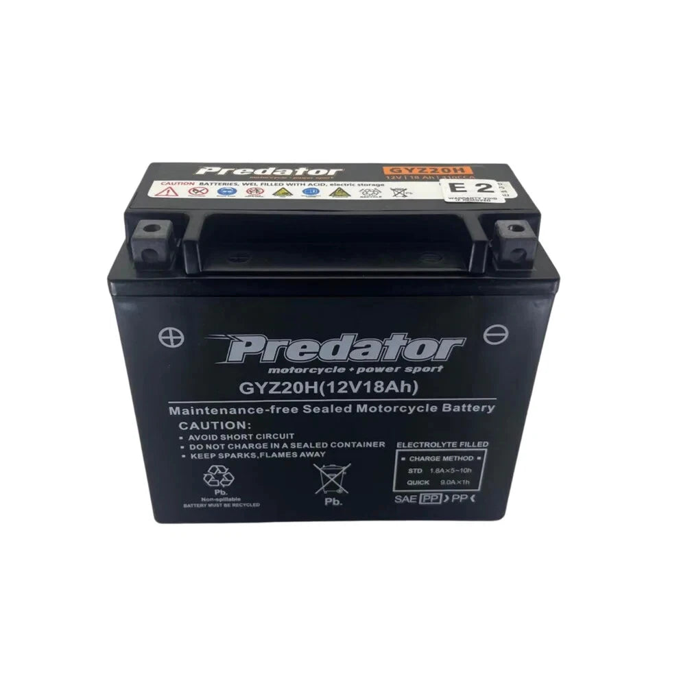 Predator 12V 18AH Motorcycle Battery GYZ20H - Heavy Duty LL Terminal Assembly, 176x87x154mm, 6kg Weight