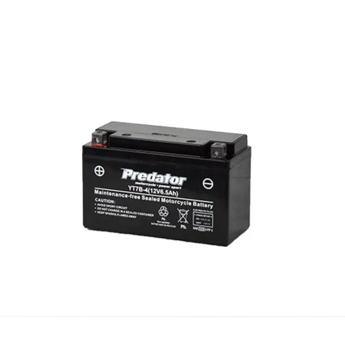 Predator YT7B-4 12V 6.5AH Motorcycle Battery - Sealed Lead Acid with LL Terminal Assembly - 150W x 65H x 93D mm, 2.3kg