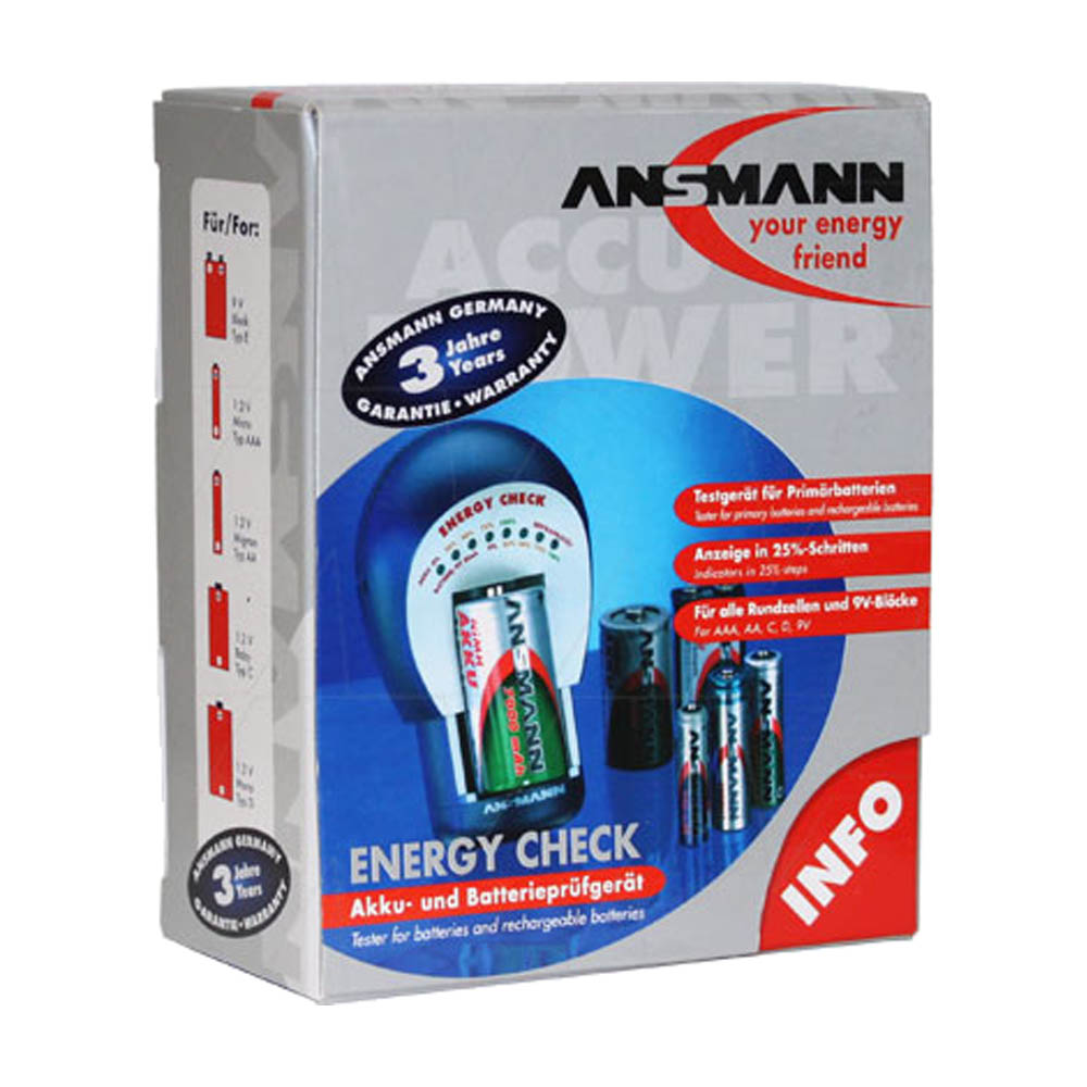 4000042 Ansmann Energy Check for AAA, AA, C, D & 9V. Indicator in 25% steps. 3 year warranty.