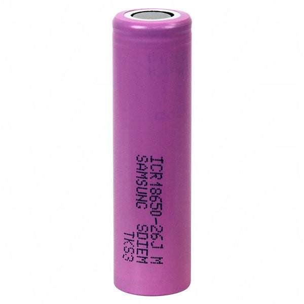 3.6V 18650 size 2600mAh cylindrical LiIon Cell 5.2A Max Cont. Discharge to 60 Deg C