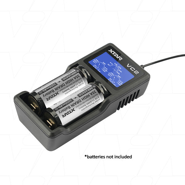 XTAR VC2 1-2 Cell Lithium Ion Battery Charger with USB Input and LCD Display